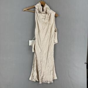 DISSH Dress Womens 12 White Aisle Pearl Backless Cowl Neck Satin Mini Party